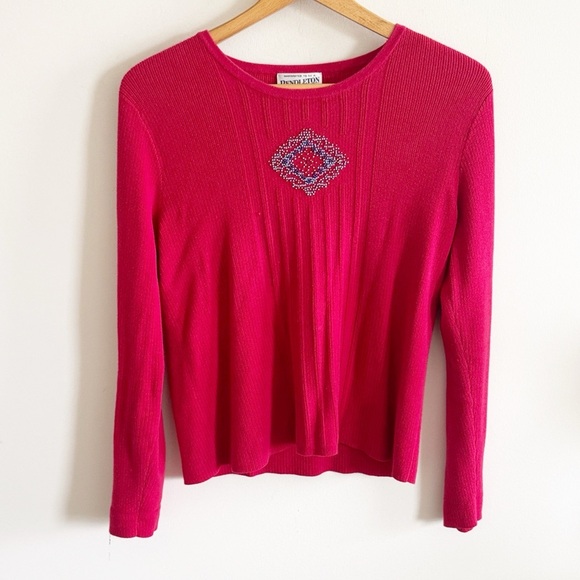 Pendleton Tops - Vintages 90s Pendelton Sweater Aztec Beaded Red knit Cotton Pullover Sz. Medium